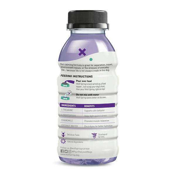 calming supplements for dogs, separation anxiety treatment for dogs, wolf spring, ingredients , back view